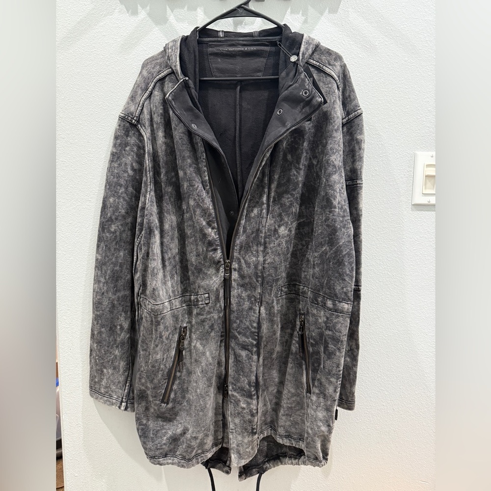 John Varvatos Black Military Field Coat with Hood